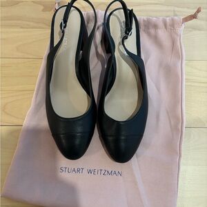 Stuart Weitzman Black Leather Slingback Pumps with Low Heel